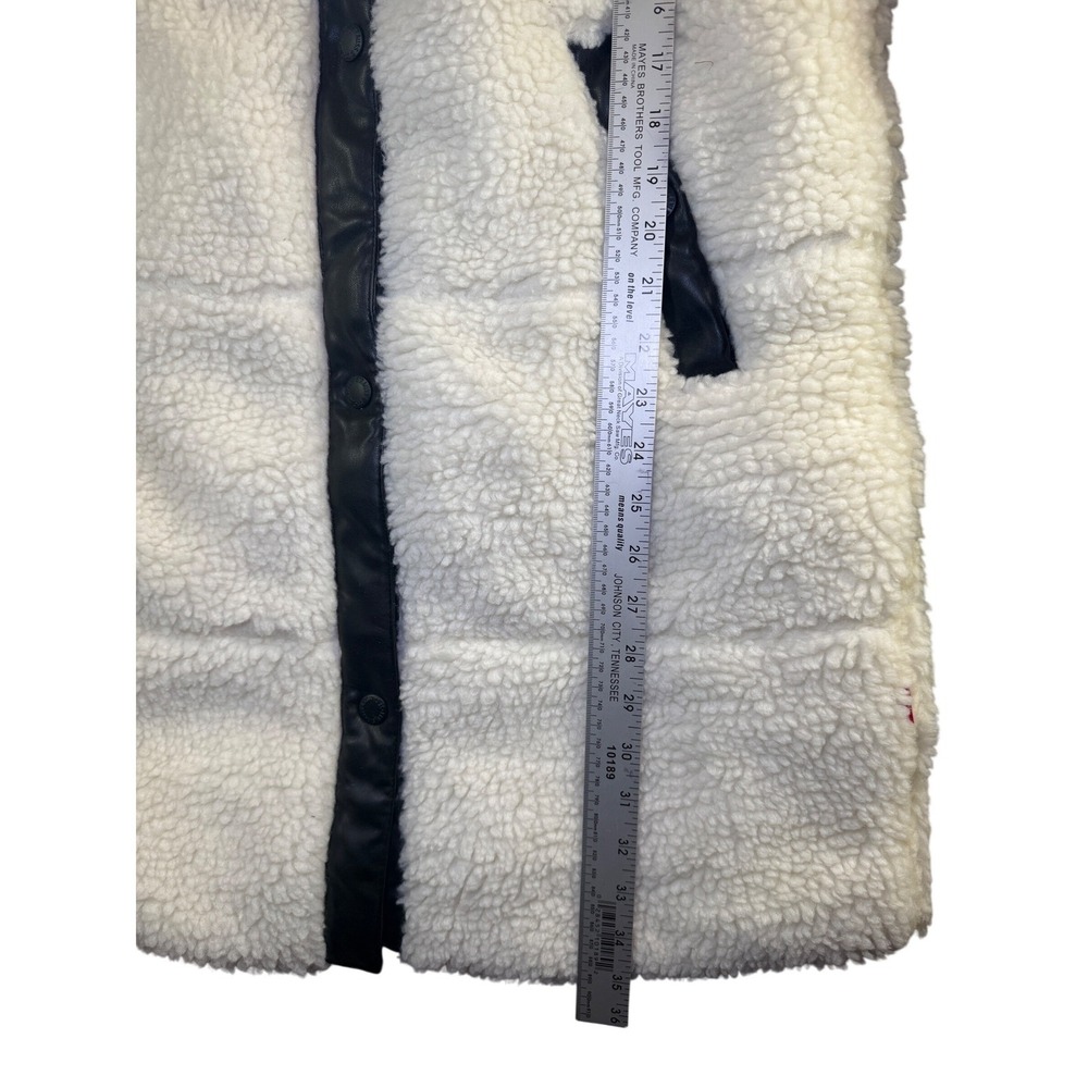Levi's Sherpa Hooded Long Coat Women XS Cream Faux Leather Trim LW2RS136 - Picture 3 of 14